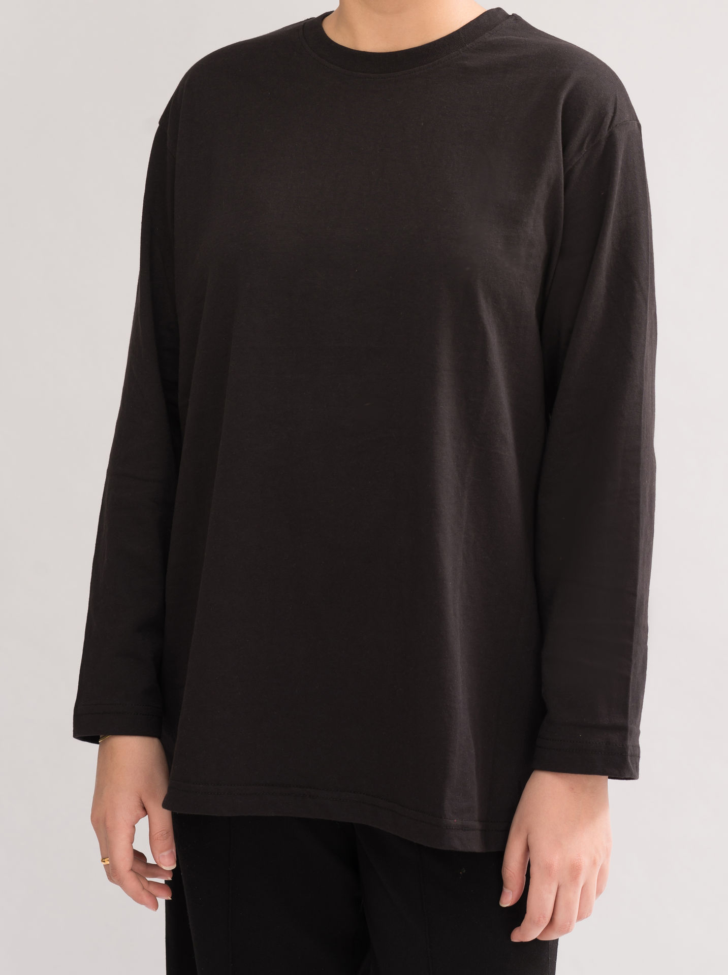 Women's Oversized Full-Sleeve T-Shirt - Black